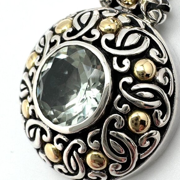 Bali Prasiolite Pendant Necklace Sterling Silver 18K Gold Scrollwork 16" - Picture 3 of 16